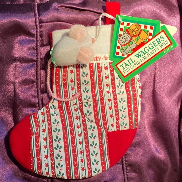 Tail Waggers Kitty Cat Stocking w Mouse Small Pet Christmas Dakin Vintage NEW - Picture 1 of 10